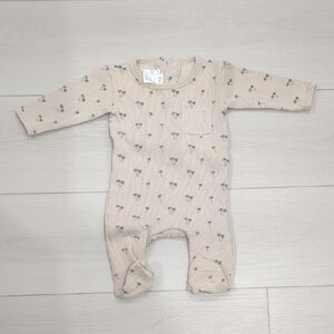 Neutral Palm-Print Ribbed Footed One-Piece for Kids